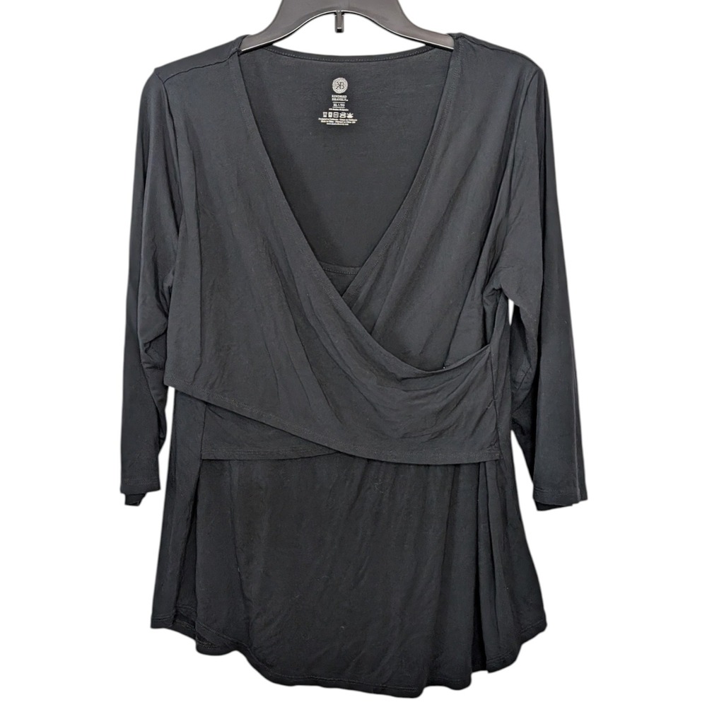 Kindred Bravely Nursing Maternity Top Womens Size XL Black Bamboo Wrap Crossover